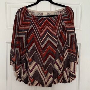 Chico's Chevron Patterned Cape  in Burnt Orange, Grays and Burgundy
